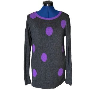 LOFT Grey and Purple Polka Dot Tunic Sweater